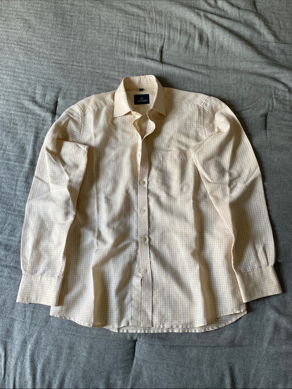 Men's Light Tan Micro-Check Dress Shirt with Spread Collar